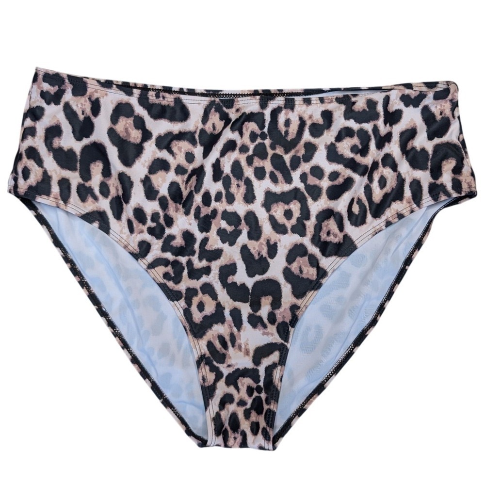 2XL Leopard Print Swim Bikini Bottoms High Waisted Briefs Plus Size